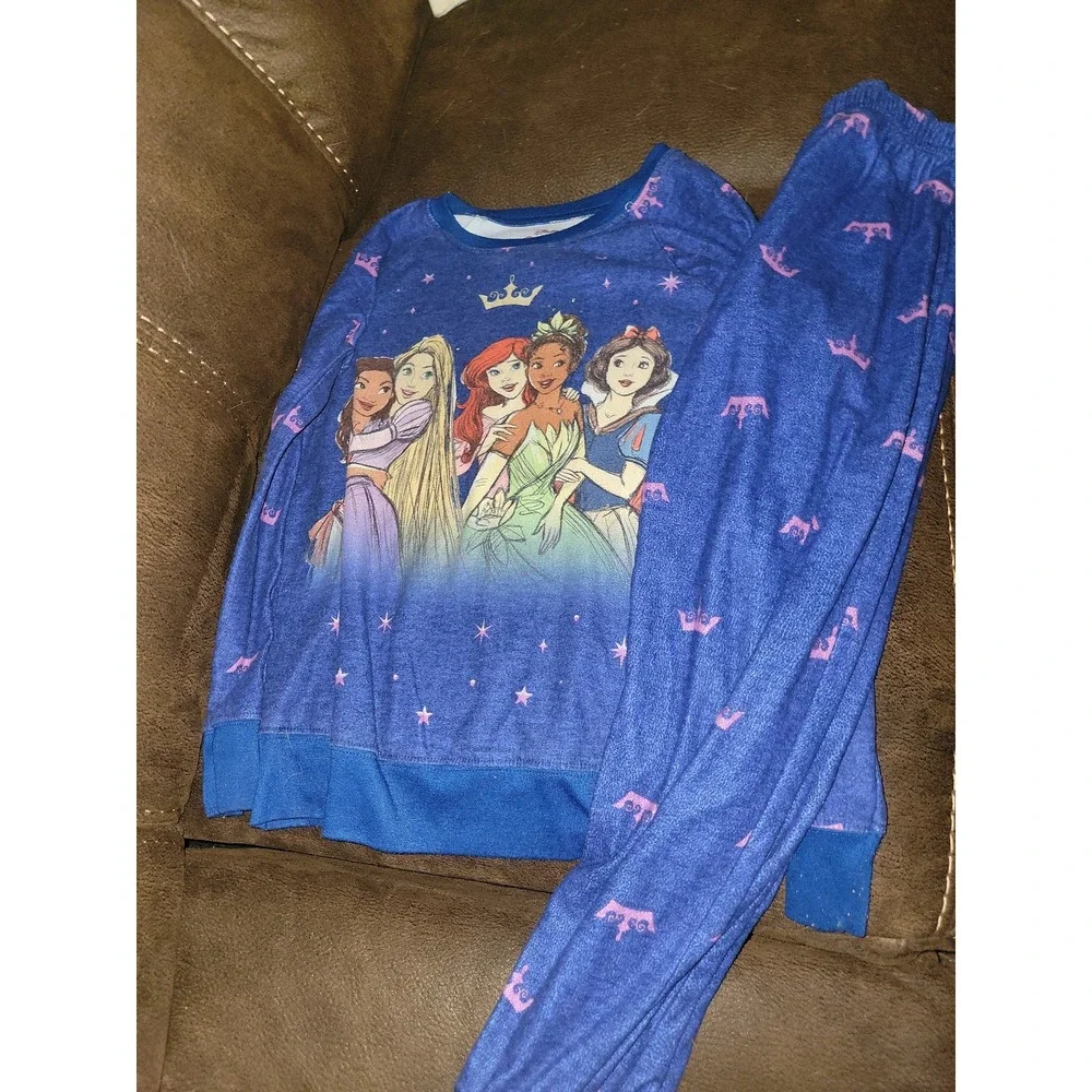 Disney princess moana rapunzel ariel tiana snow white pajamas size large‎ 10 12